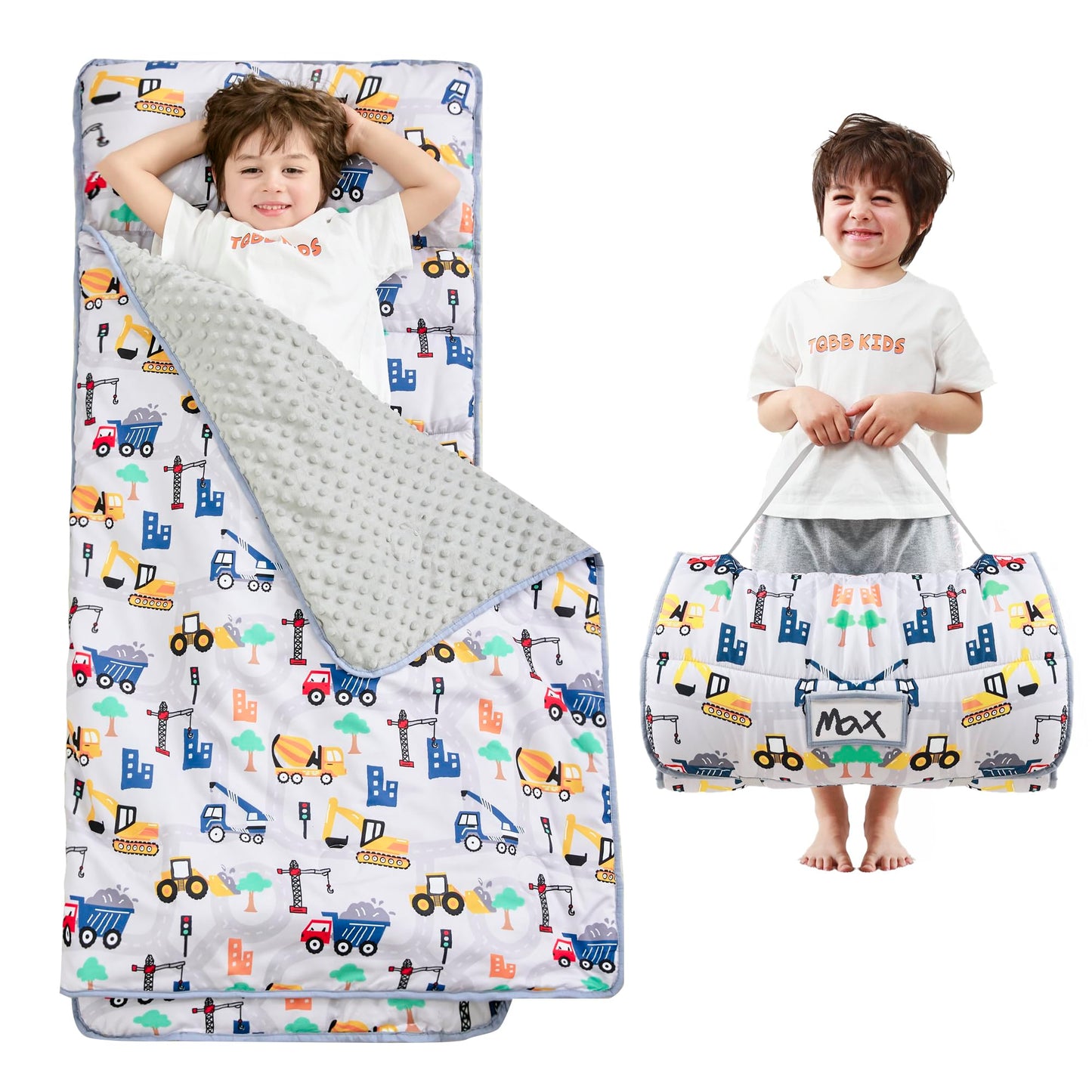 Lasoftan Toddler Nap Mat with Pillow and Blanket, Extra Large Rolled Napping Mats,Toddler Nap mats for Boys Girls, Truck