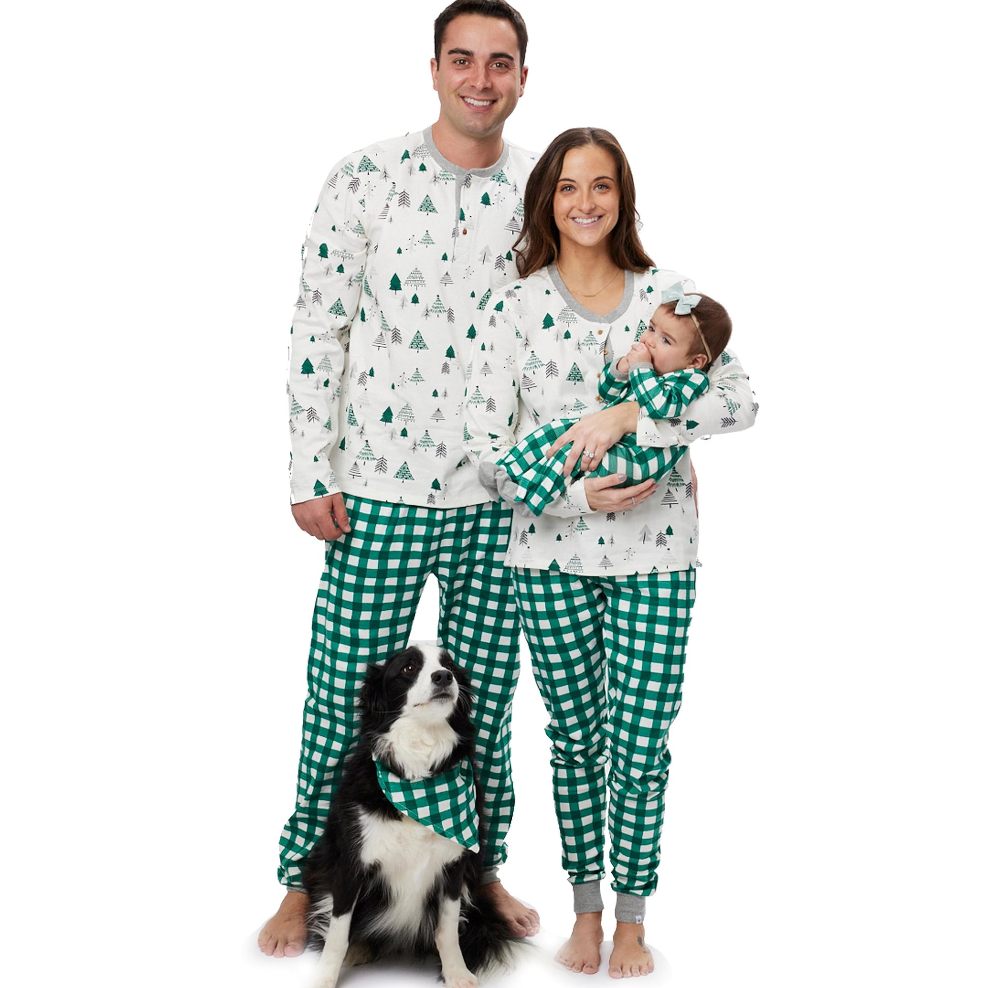 Honestbaby 2-Piece Family Matching Holiday Pajamas Organic Cotton For Men, Kids, Toddlers, Baby Boys, Girls, Unisex Pets, Emeral