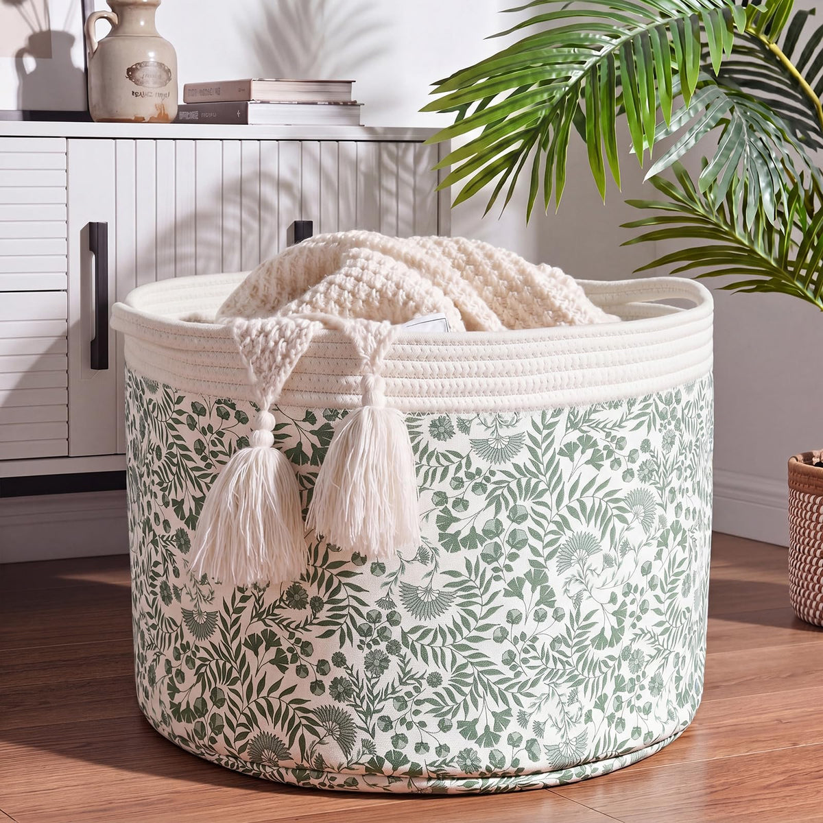 SiliFine Large Green Cotton Rope Storage Baskets for Nursery