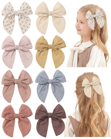 Doboi 8Pcs Baby Girls Hair Clips Fable Hair Bows Cotton Linen Bows For Girls Hair Accessories For Baby Toddlers Kids (Includes S