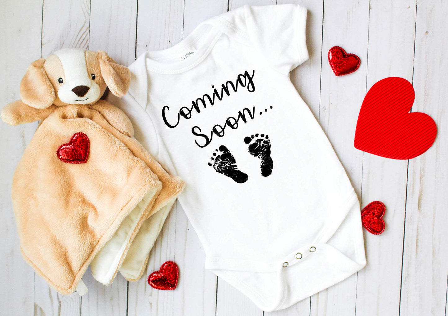 Ink Trendz Coming Soon... Baby Feet Pregnancy Announcement Baby Bodysuit (White, Newborn)