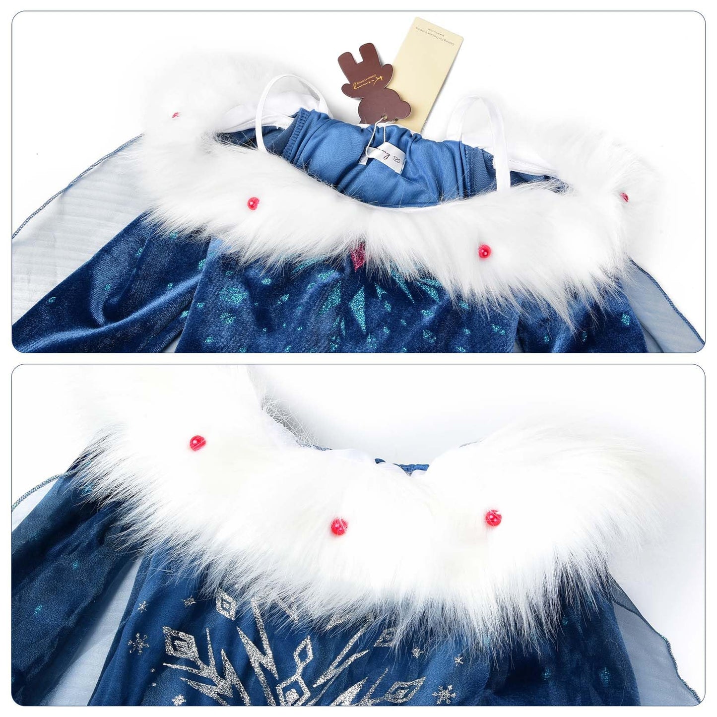 Knemmy Princess Costume For Girls Halloween Dress Snow Cosplay Christmas Birthday Party Dress Up Outfit Blue