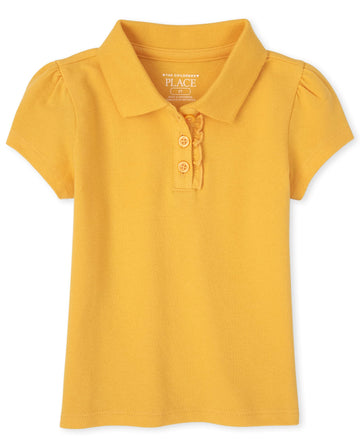 The Children'S Place Baby Girls And Toddler Girls Short Sleeve Ruffle Pique Polo, Yellow Pencil, 2T