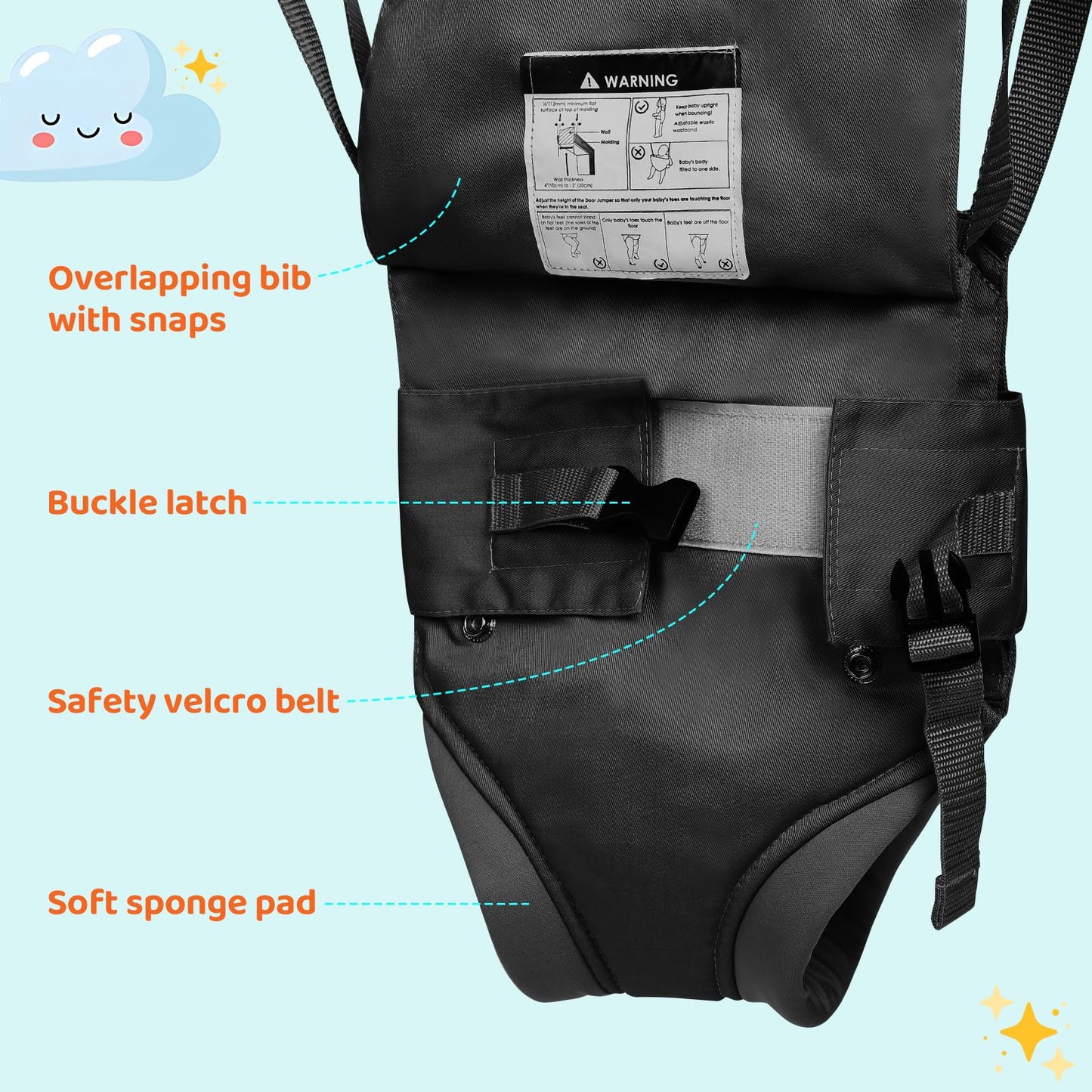 Cowiewie Baby Door Jumper, 2 In 1 Baby Walking Harness, Baby Jumper With Adjustable Height, Ages 6 Months +