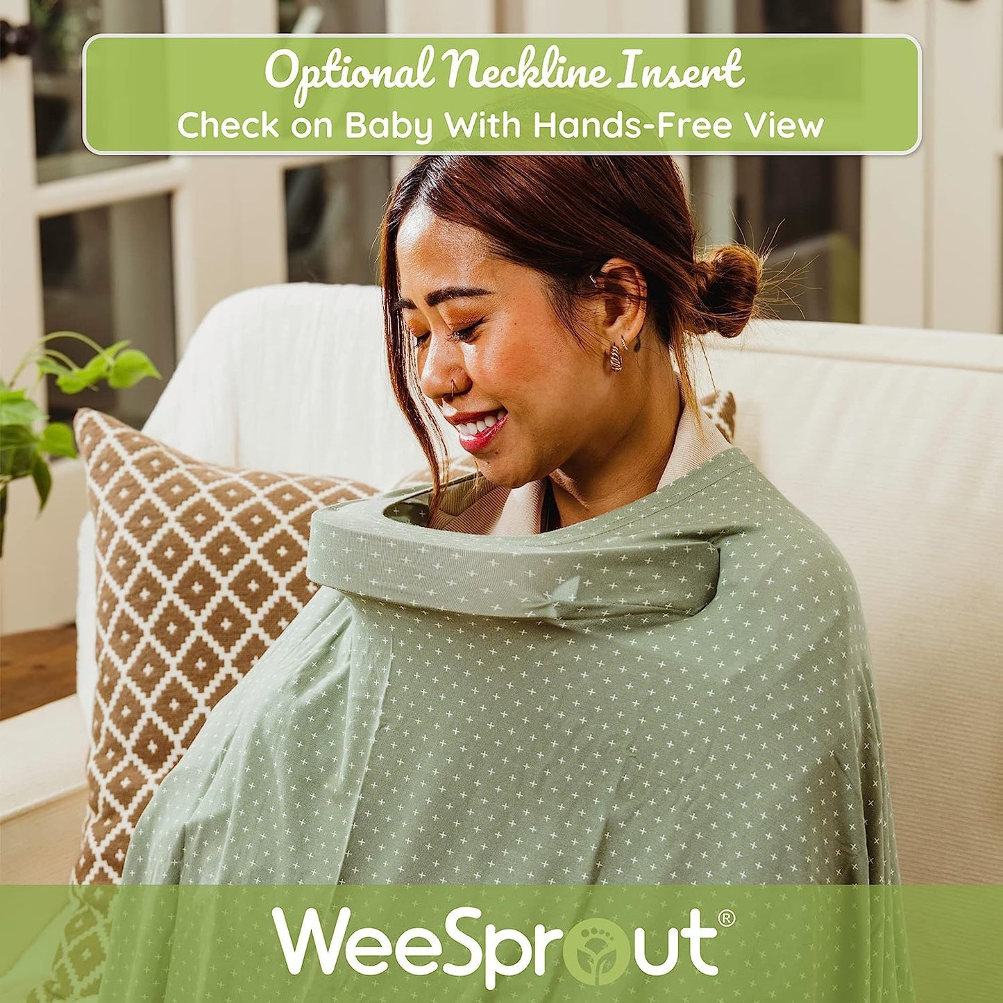 Weesprout Nursing Cover For Breastfeeding, Soft & Breathable Nursing Poncho, Neck Insert For Hands-Free View, Machine Washable &