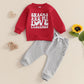 Nokpsedcb Baby Boy Girl Cute Letter Embroidery Long Sleeve Sweatshirt And Elastic Long Pants Toddler Valentine Outfits (Red Snac