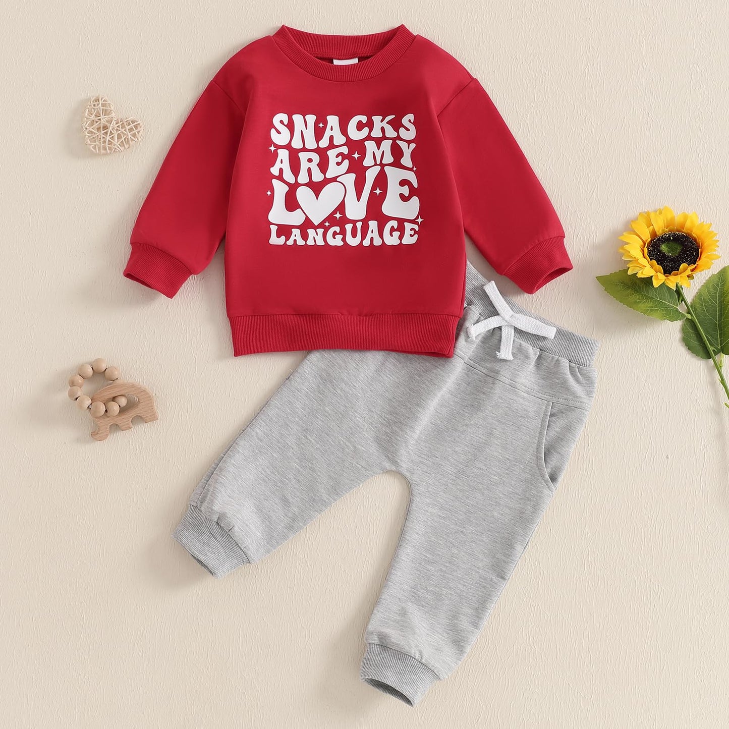 Nokpsedcb Baby Boy Girl Cute Letter Embroidery Long Sleeve Sweatshirt And Elastic Long Pants Toddler Valentine Outfits (Red Snac