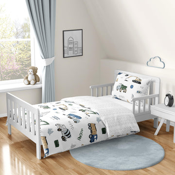 Sweet Jojo Designs Construction Truck Boy Toddler Kid Bedding Set - Childrens 5 Pieces Comforter, Sham And Sheets - Grey Yellow