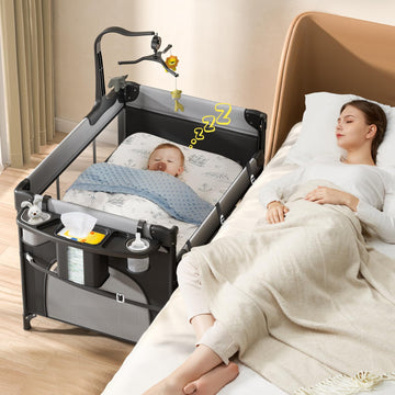 Smelluck Baby Portable Playard, Foldable Bedside Bassinet Baby Crib With Removable Changing Table And Organizer, Adjustable Heig