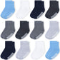 Jakidar 12 Pairs Baby Socks Cotton Crew Toddler Socks Grips Non Slip Bottom Kids Socks, Blue 12-24M