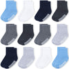 Jakidar 12 Pairs Baby Socks Cotton Crew Toddler Socks Grips Non Slip Bottom Kids Socks, Blue 2-4T