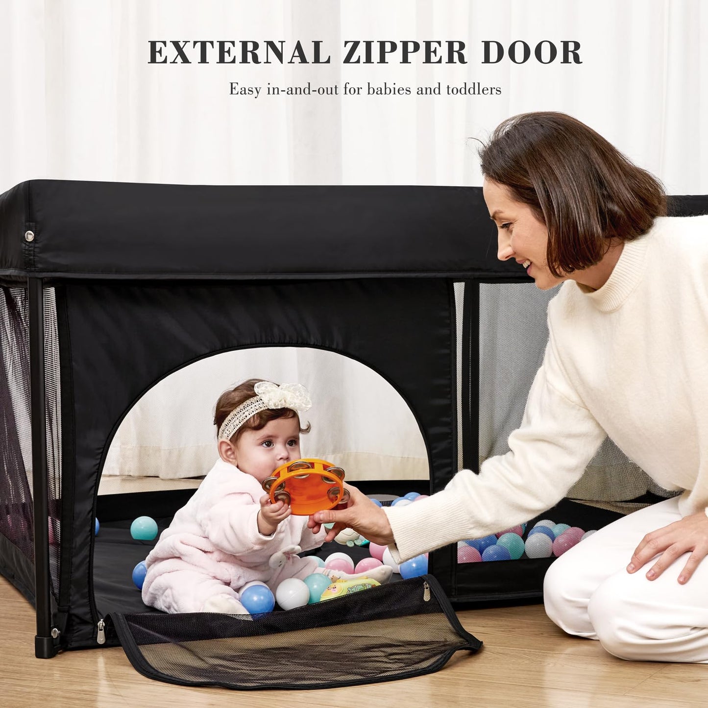 Angelbliss 50X50 Foldable Baby Playpen With Carrying Bag & Safety Lock - Astm F406 Certified Baby Fence For Indoor/Outdoor, Ligh