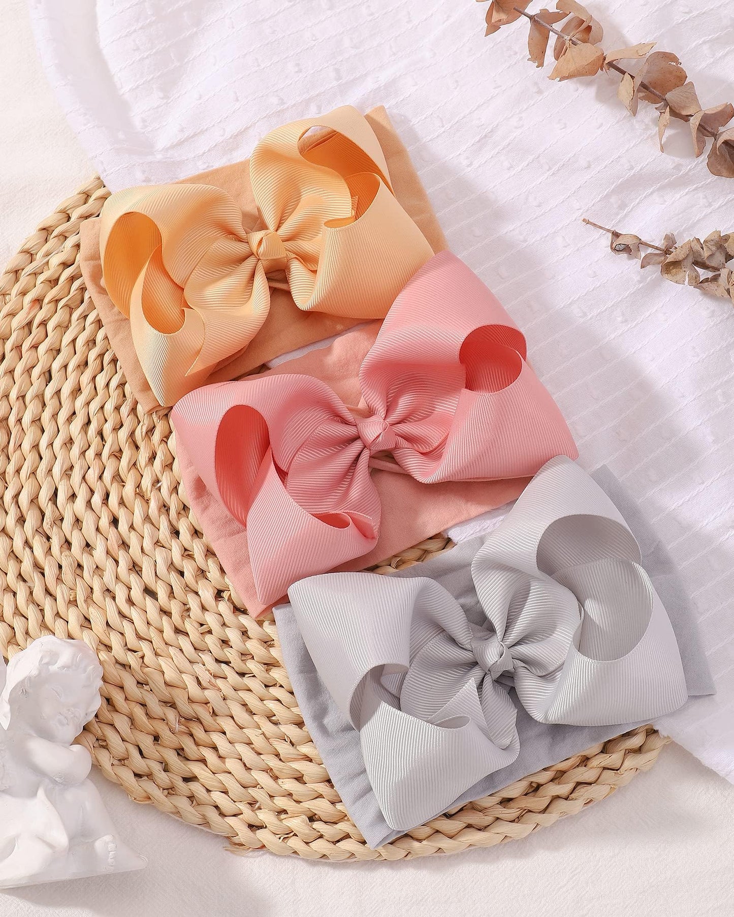 Doboi Baby Girl Headband - 12Pcs Nylon Hair Accessories With Big Ribbon Bows, Soft Lightweight Headbands For Baby Girls Infant N