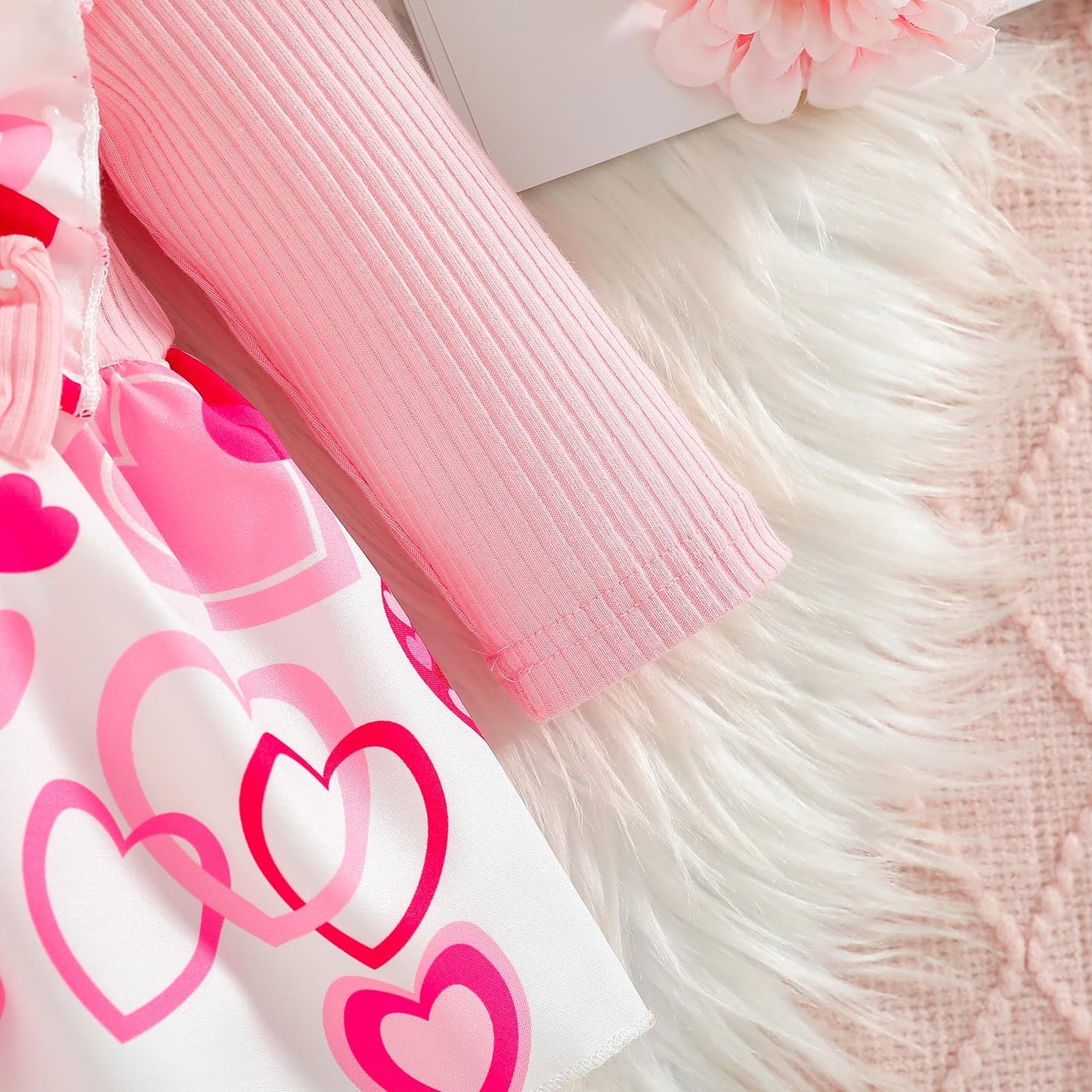 Wolbay Newborn Infant Valentines Baby Girl Outfit Love Print Romper Drees Ruffles Bodysuit Jumpsuit Clothes And Headband (Pink,