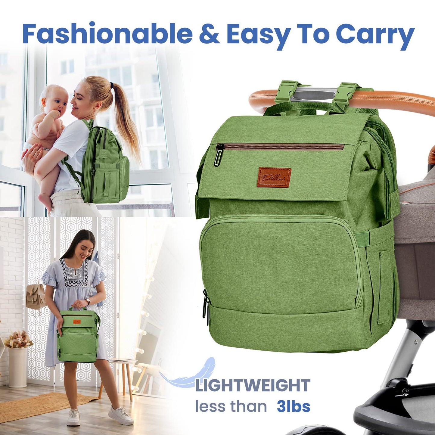 Pillani Baby Diaper Bag Backpack - Baby Bag For Boys & Girls, Diaper Backpack - Large Travel Diaper Bags W/Changing Pad - Baby R