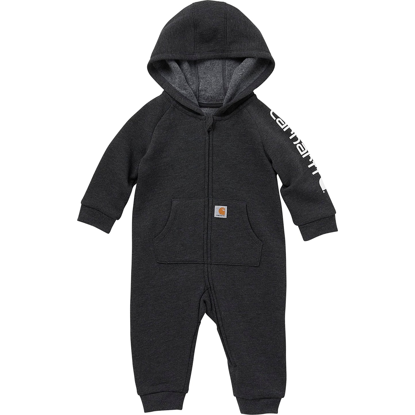 Carhartt Baby Boys' Long-Sleeve Zip-Front Hooded Coverall, Caviar Black Heather, 24M