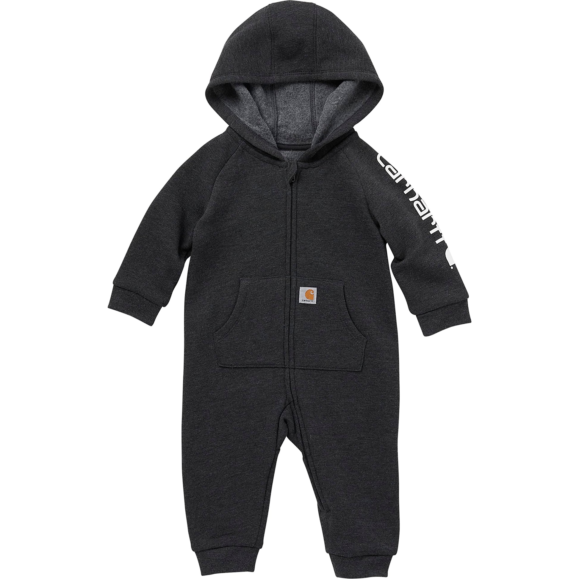 Carhartt Baby Boys' Long-Sleeve Zip-Front Hooded Coverall, Caviar Black Heather, 24M