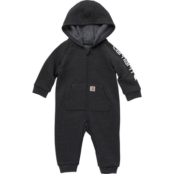Carhartt Baby Boys' Long-Sleeve Zip-Front Hooded Coverall, Caviar Black Heather, 24M