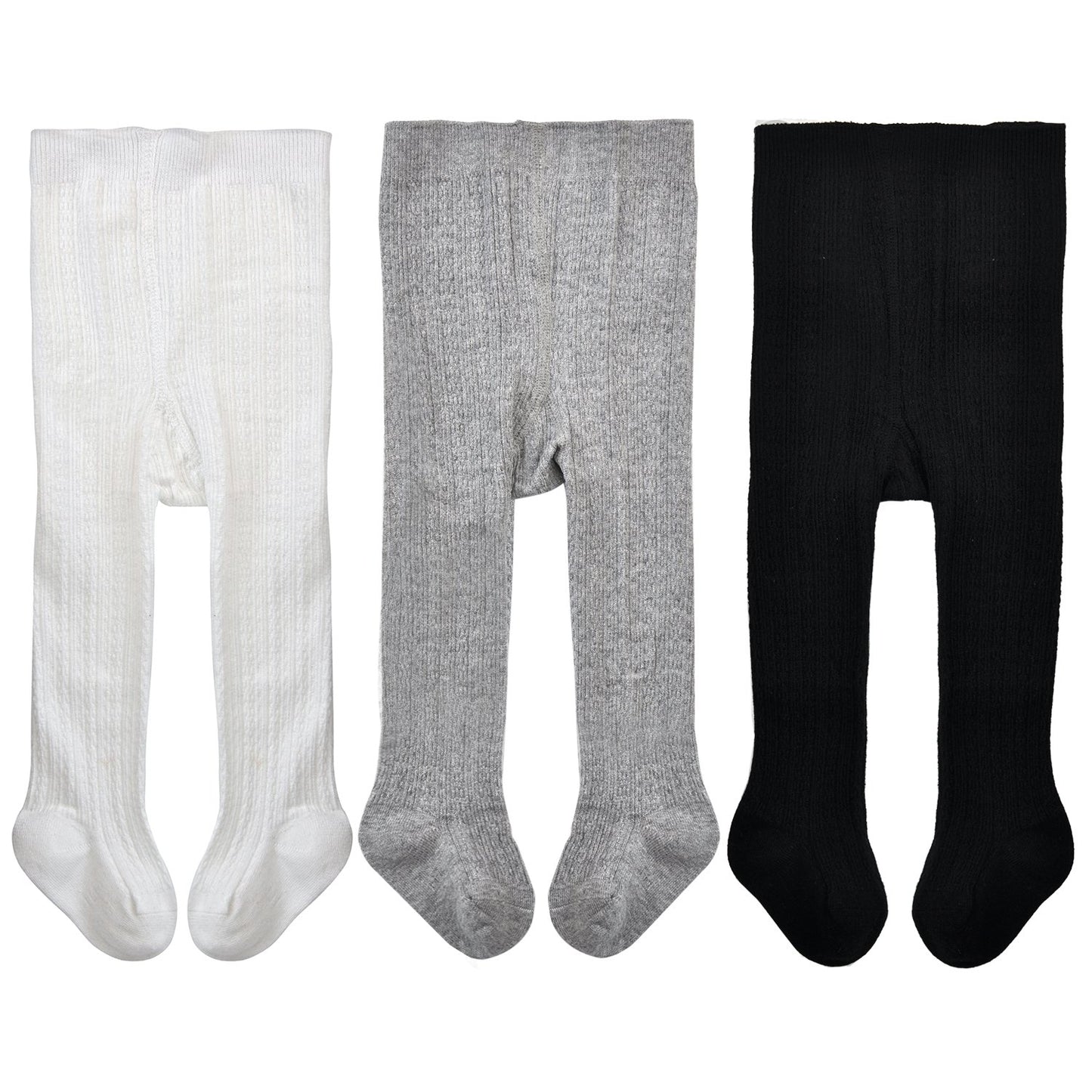 Epeius Baby Girls Seamless Cable Knit Solid Cotton Tights Newborn Girls Footed Leggings For 3-6 Months,White/Black/Grey (Pack Of