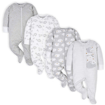 Gerber Unisex Baby 4 Pack 'N Play Footie And Toddler Sleepers, Sheep Grey, 3-6 Months Us