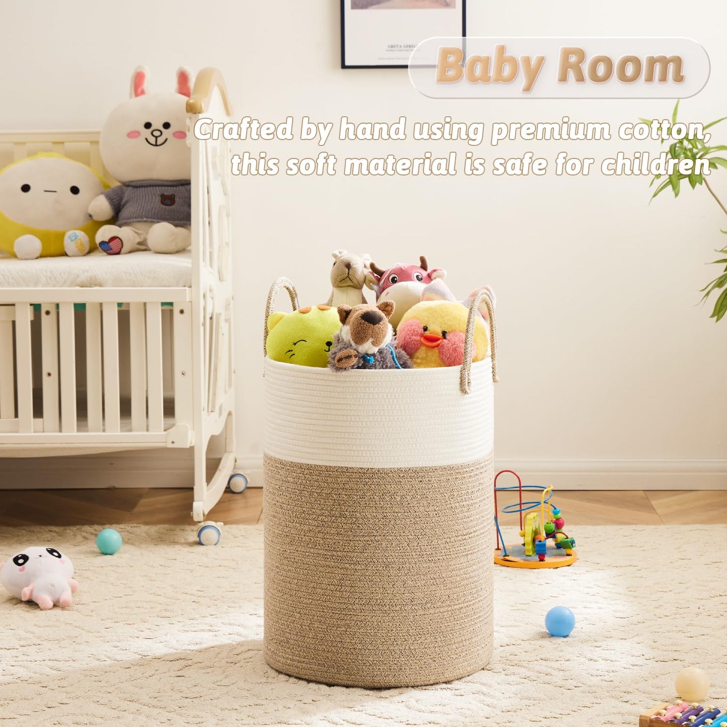 Artfeel Laundry Basket,Woven Cotton Rope Laundry Hamper,60L For Decor Storage Of Dirty Clothes,Toys And Blankets In Bathroom,Bab