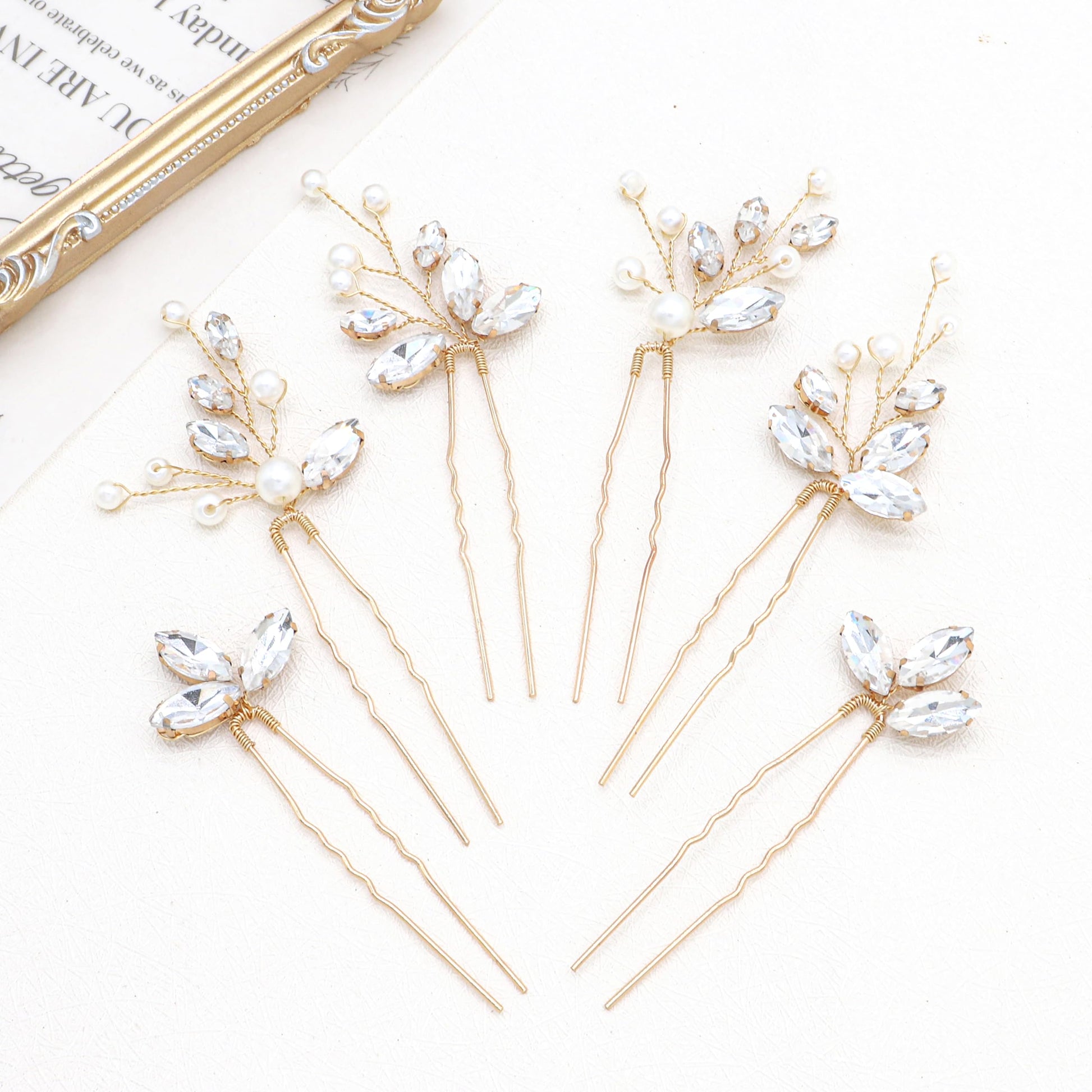 Oriamour 6 Pcs Rhinestone Wedding Hair Accessories Pearl Crystal Bobby Bridal Hair Clips Jewelry for Brides Bridesmaids Women Gi