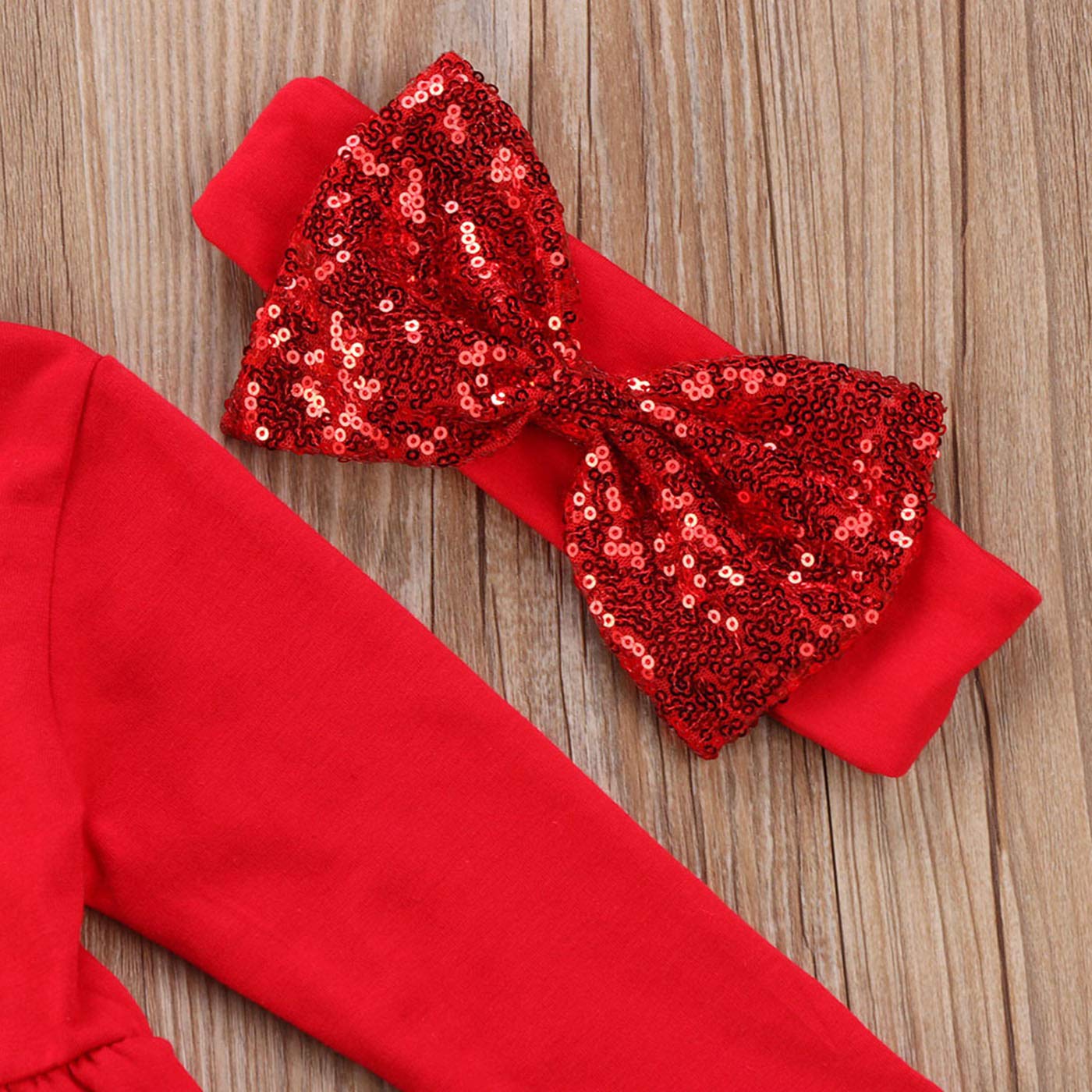 Avidqueen Christmas Party Clothing Set Toddler Baby Girls Princess Dress Tshirt + Santa Pant + Headband 3Pcs Outfits (Red, 3T)