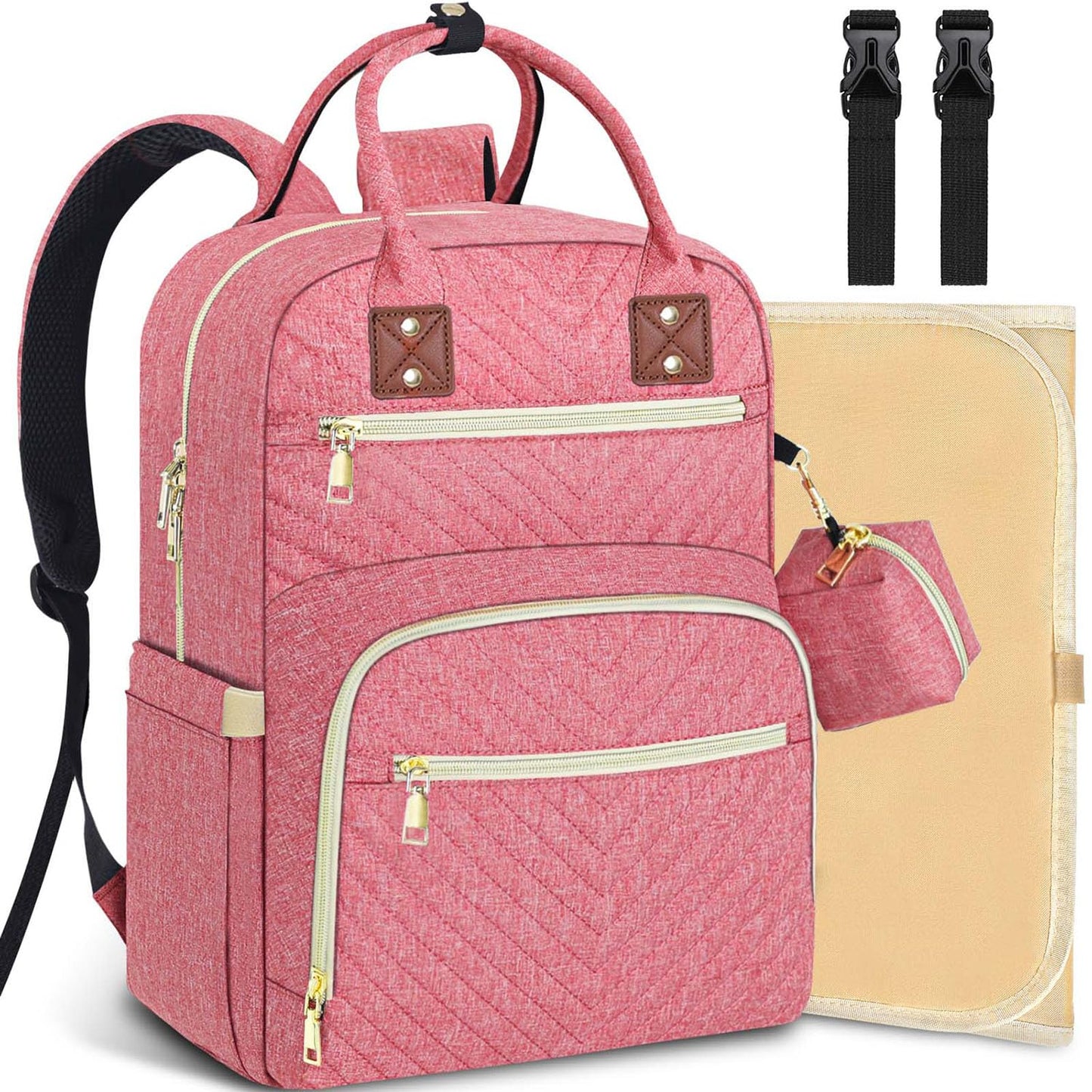 Tenot Baby Diaper Bag Backpack, Travel Diaper Bags For Baby Girl Boy Large Capacity Baby Bag Backpack For Women Pink