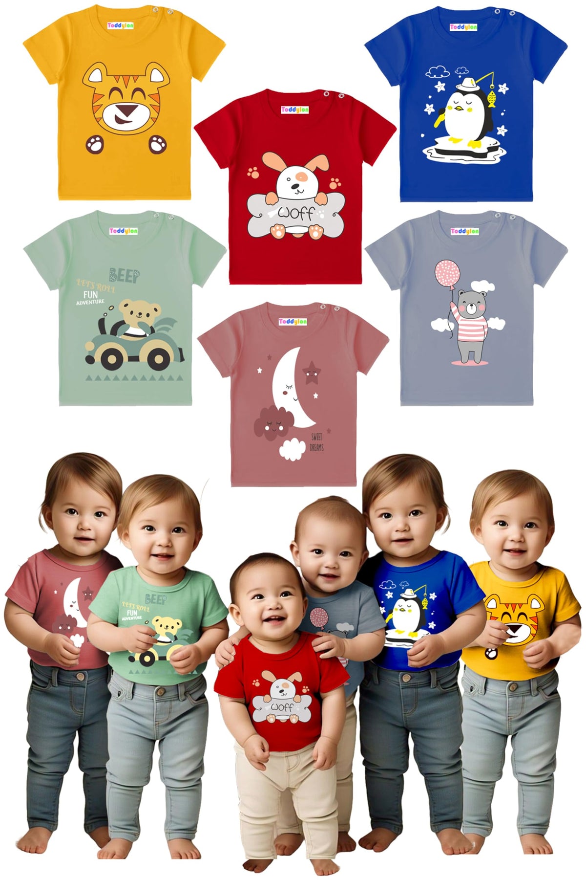 Toddylon Boys And Girls TShirts Half Sleeve Cotton Printed Regular Fit Round Neck Summer Tshirt (TShirts Only) (36M, Pack Of 