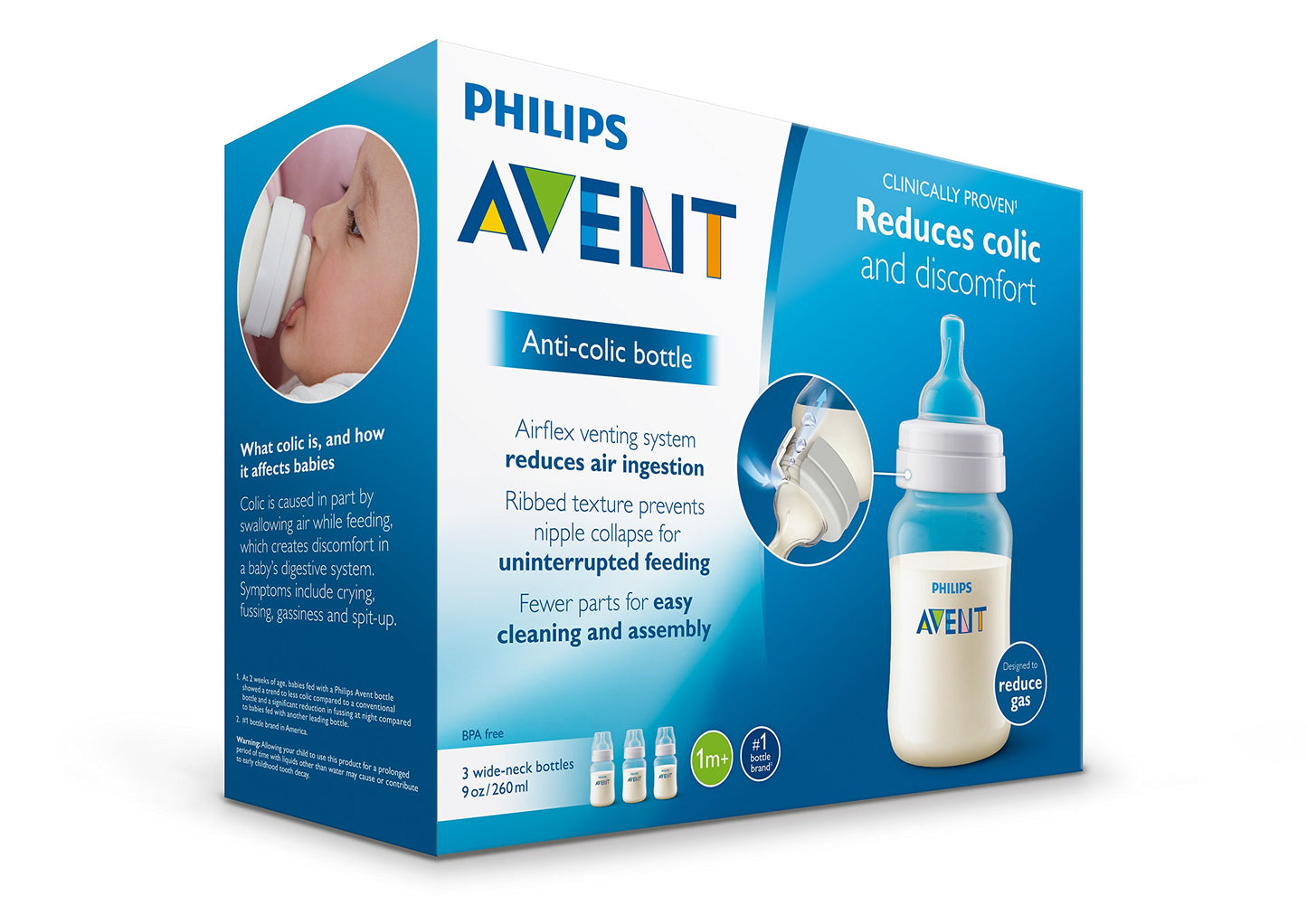 Philips Avent Anti-Colic Baby Bottles Clear, 9Oz 3 Piece