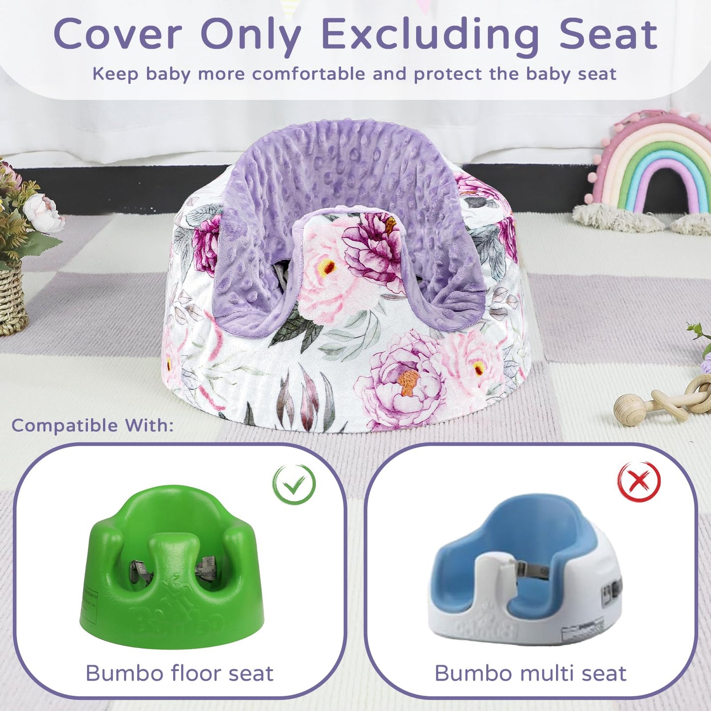 Jundetye Baby Seat Cover Compatible With Bumbo Seat, Soft Comfortable Minky Seat Cover For Baby Girl Boy, Breathable Removable C