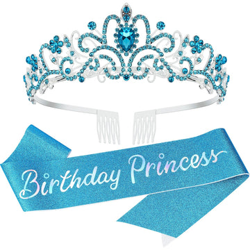 Blue Princess Birthday Crown - Happy Birthday Tiara Headband & Decoration