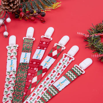 Babygoal Christmas Pacifier Clips, 6 Pack Binky Paci Holder And Leash For Boys And Girls Fits For Most Pacifier, Binkie Styles &