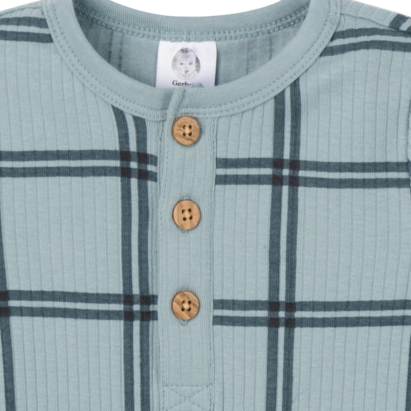 Gerber Modern Moments Baby Boys' Henley Romper, Plaid, 18 Months