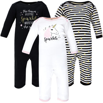 Hudson Baby Unisex Baby Cotton Coveralls Sparkle Unicorn, 0-3 Months