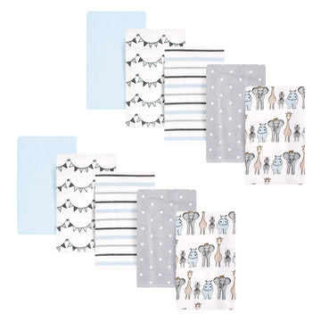 Hudson Baby Unisex Baby Cotton Flannel Burp Cloths, Blue Royal Safari, One Size