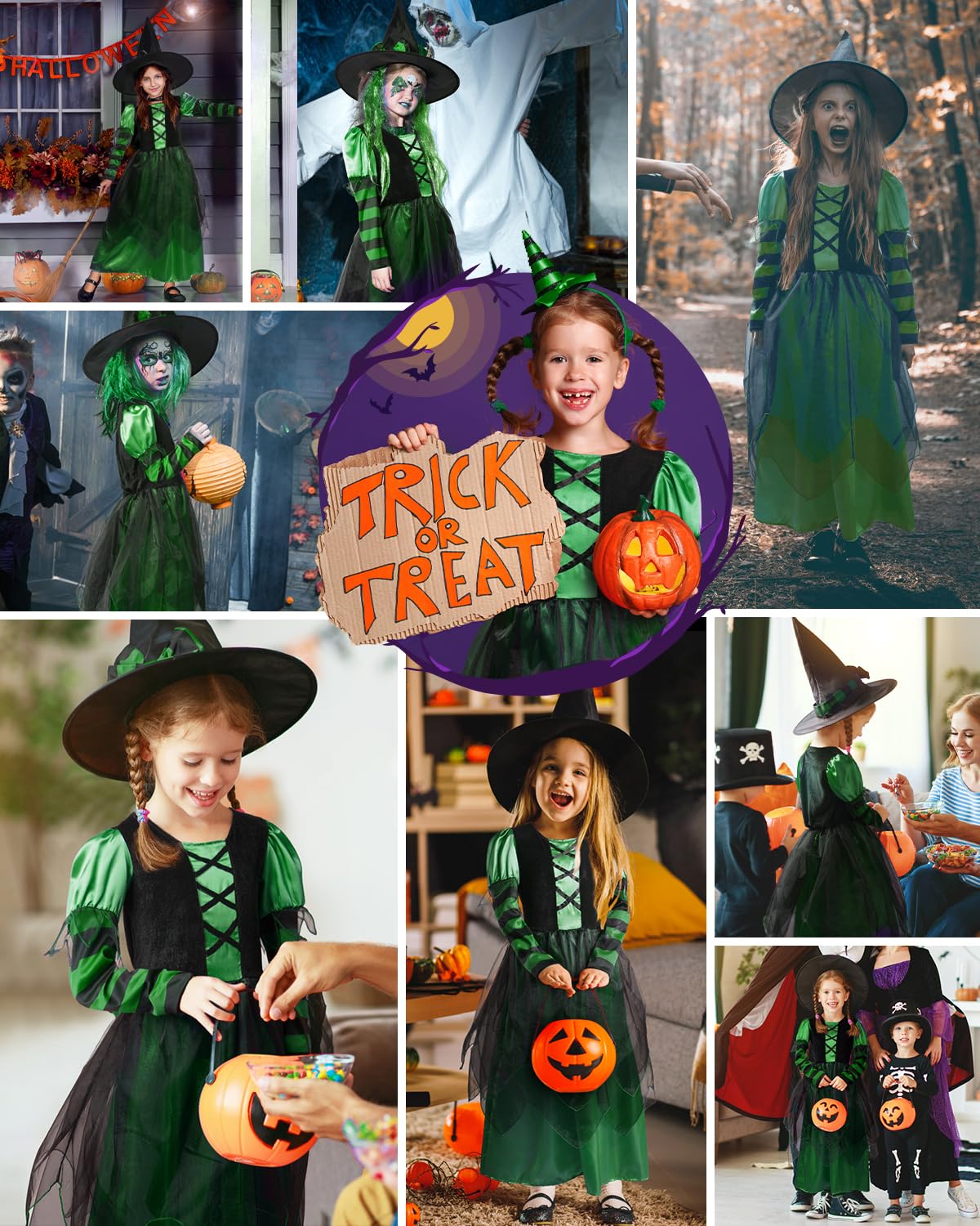 Narecte Halloween Costumes For Girls Halloween Costumes,Witch Costume For Girls Witch Costume,Kids Witch Costume Green L