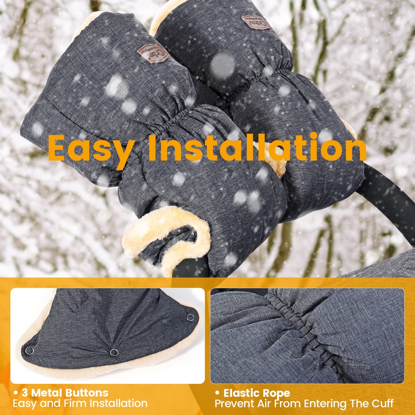 Orzbow Faux Sheepskin Gloves For Stroller, Universal Winter Anti-Freeze Stroller Mittens, Waterproof Warm Extra Thick Handmuff F