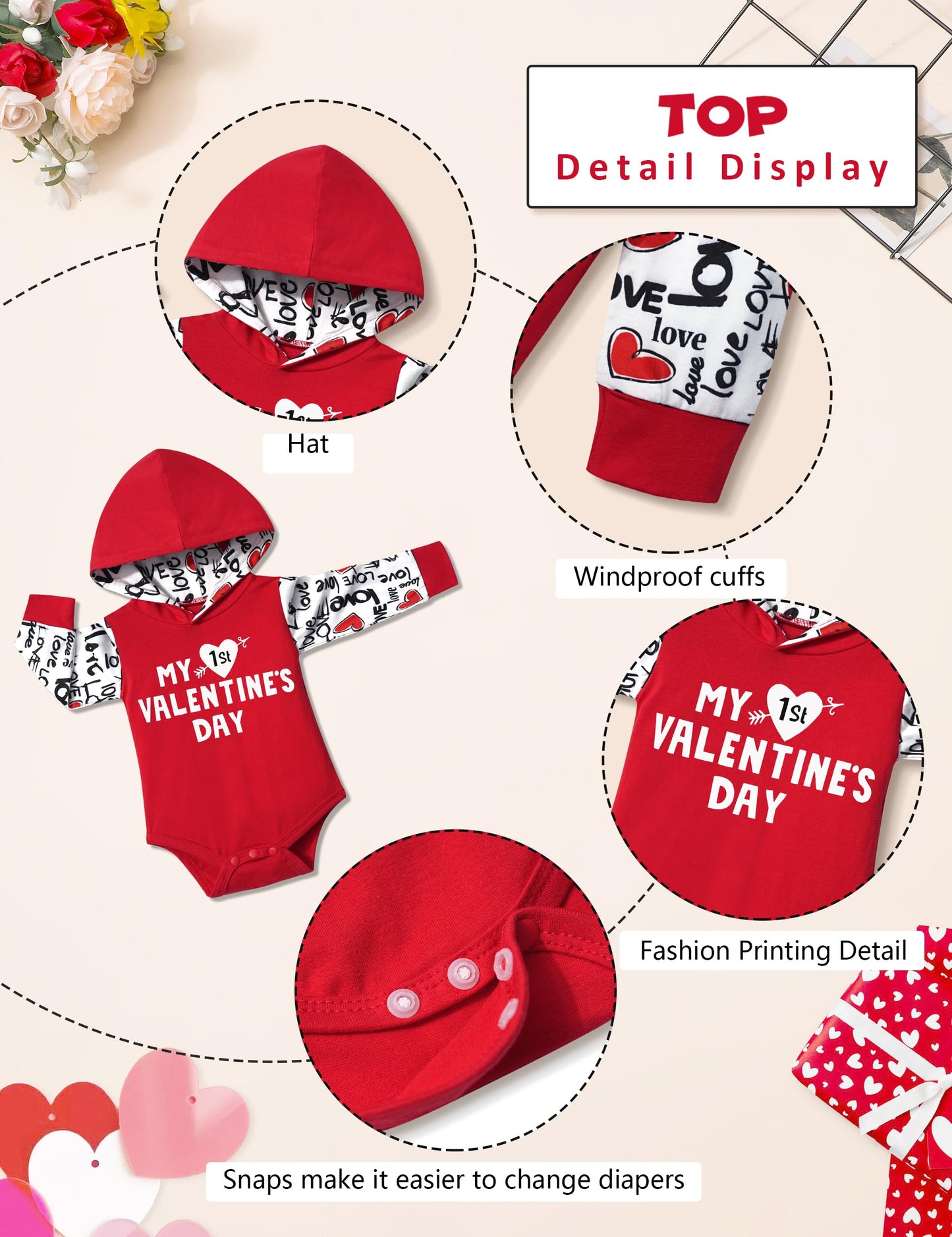 Baby Boy Valentines Day Outfit 3-6 Months My First Valentines Day Baby Boy Outfit Red Hoodie Love Pants Baby Valentines Day Gift
