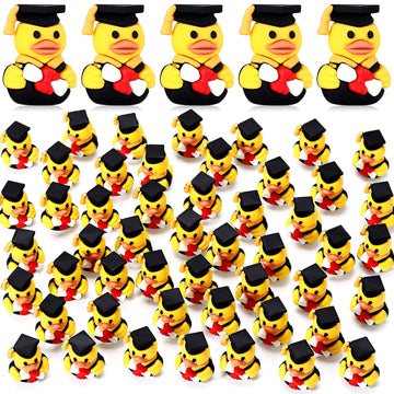 Gejoy 50 Pcs Graduation Ducks Class of 2025 Rubber Ducks with Grad Cap Diploma Grad Exchange Gift for College Student Son Daught