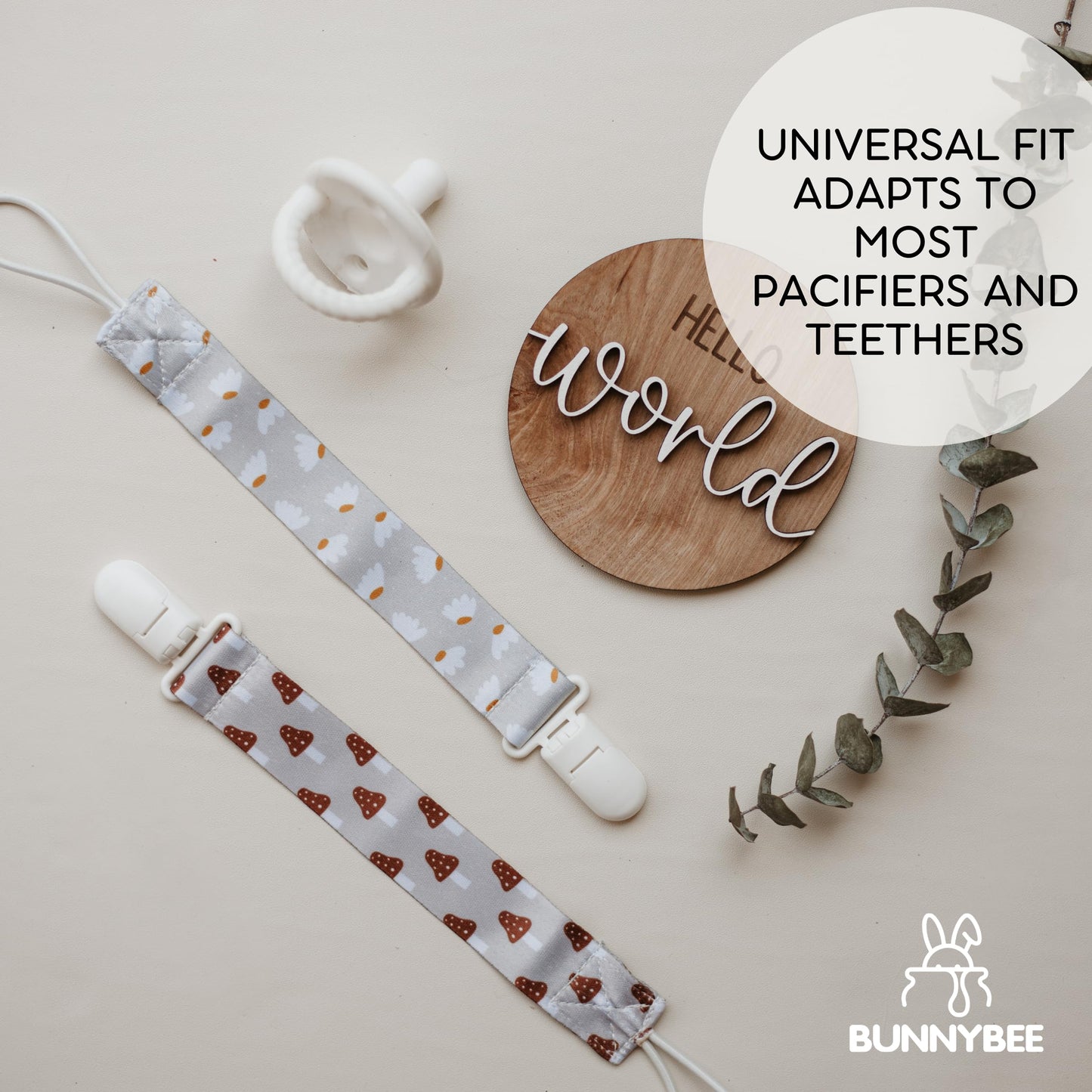 Bunnybee Neutral Pacifier Clip Set, 6 Pack Pacifier Holder Clip For Boys And Girls, Mushroom Hedgehog Floral Baby Binky Teethers