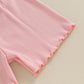 Kupretty Toddlers Baby Girls Summer Clothes Set Ruffle Ribbed Knit Short Sleeves T-Shirt Tops Shorts Comfy Outfits (A Pink, 2-3