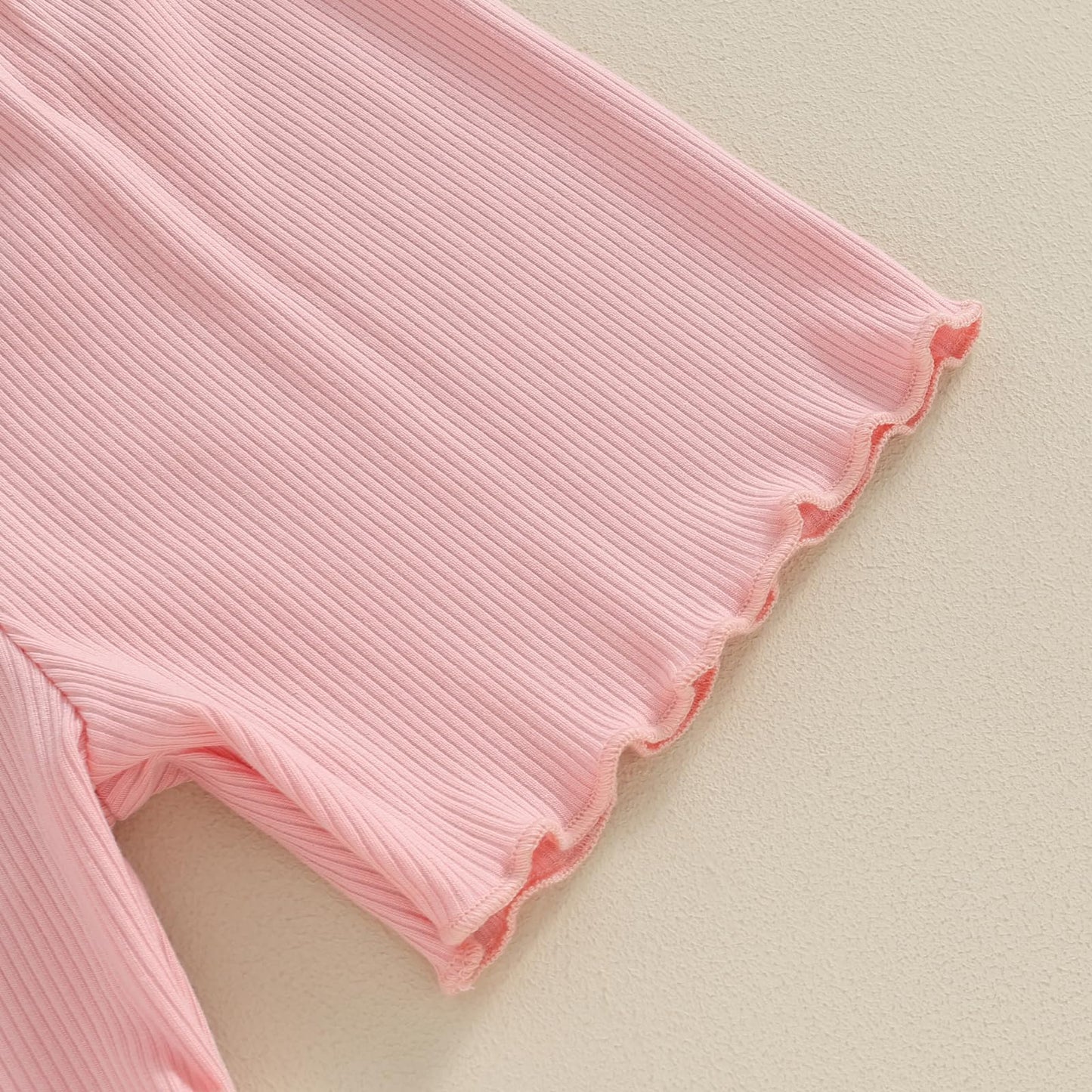 Kupretty Toddlers Baby Girls Summer Clothes Set Ruffle Ribbed Knit Short Sleeves T-Shirt Tops Shorts Comfy Outfits (A Pink, 3-4