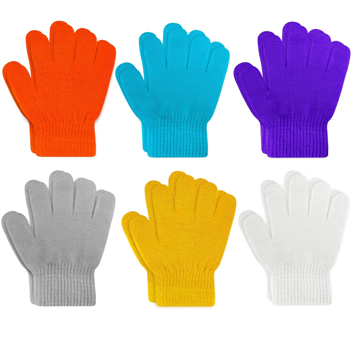 Onesing 6 Pairs Kids Gloves Knit Gloves For Kids Winter Gloves Stretchy White Kids Gloves Solid Finger Boys Gloves For Girls Boy