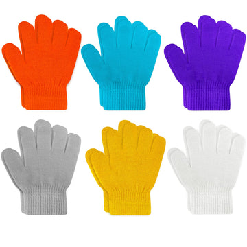 Onesing 6 Pairs Kids Gloves Knit Gloves For Kids Winter Gloves Stretchy White Kids Gloves Solid Finger Boys Gloves For Girls Boy