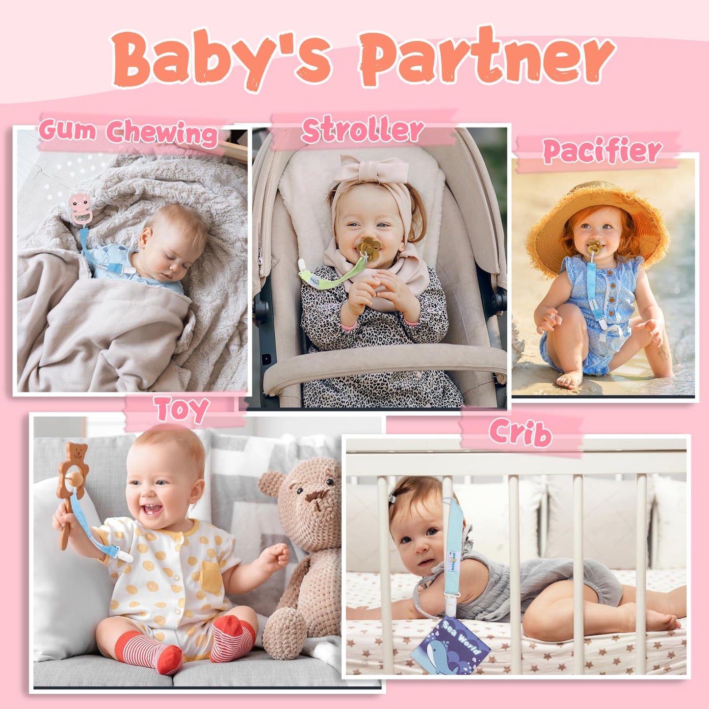 Babygoal Doll Pacifier Clips With Pacifier Case, 6 Pack Binky Paci Holder Clips And Leash For Boys And Girls Fits For Most Pacif
