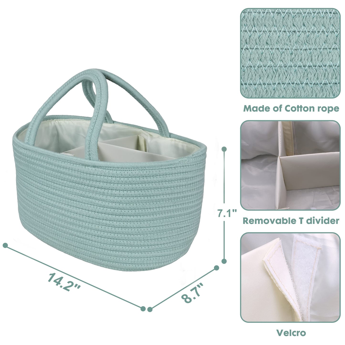 Diaper Caddy Organizer For Baby Cotton Rope Nursery Storage Bin Basket Portable Holder Tote Bag For Changing Table Car Travel Ba