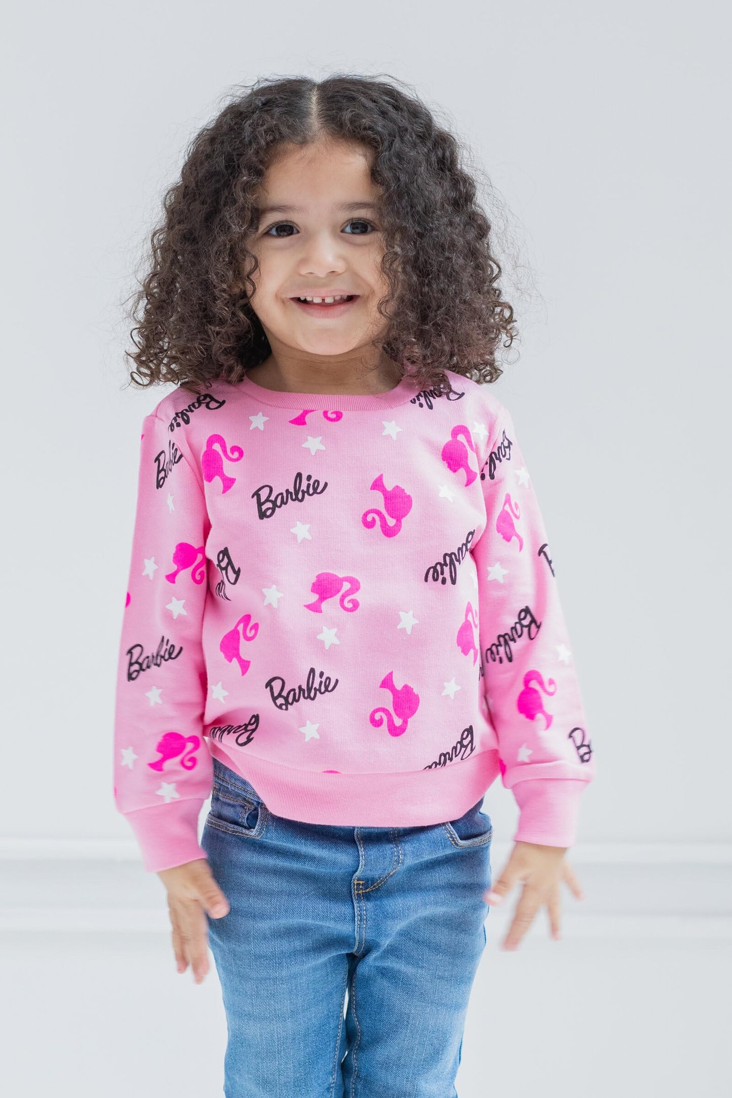 Barbie Little Girls French Terry Pullover Sweatshirt Pink 6-6X