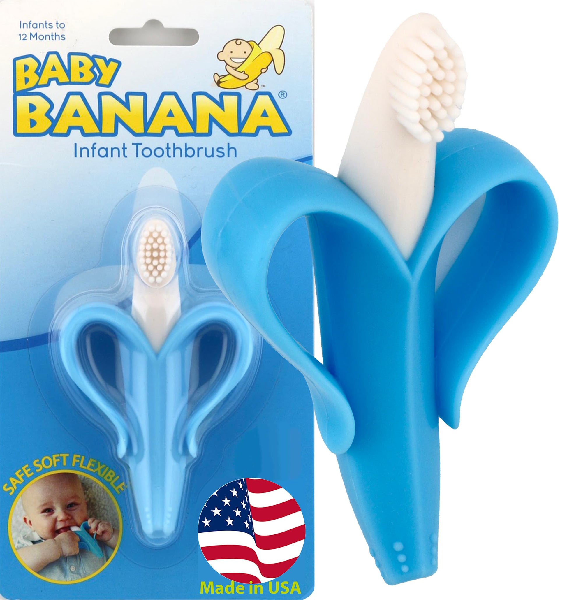 Baby Banana - The Original Blue Banana Toothbrush, Training Teether Tooth Brush for Infant, Baby, and Toddler, Made in America, 