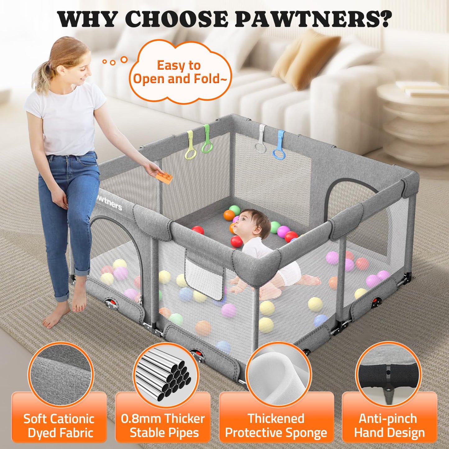 Foldable Playpen For Babies And Toddlers: 50' L X 50' W X 27' H, Large Kids Playpen With Mat, Portable Baby Play Yard For Ind